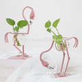 Table Decor Metal Pink Flamingo Glass Planter Pot